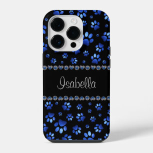 Coque Pour iPhone 14 Plus Nom personnalisé, pattes de chien de parties scint