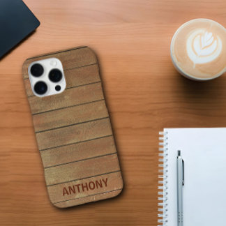 Coque iPhone 16 Pro Max Nom personnalisé Planche de bois Rustique Personna