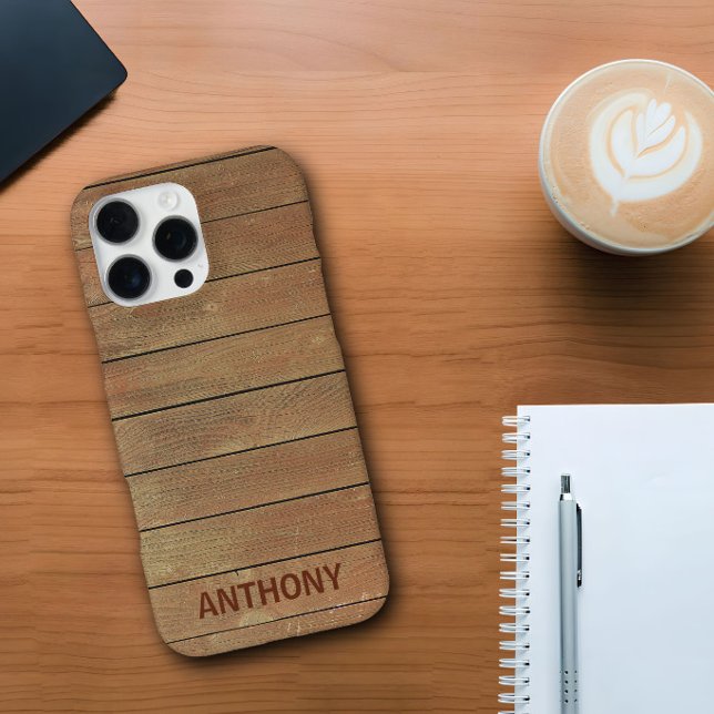 Coque iPhone Nom personnalisé Planche de bois Rustique Personna (Créateur téléchargé)