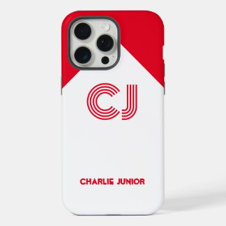 Coque iPhone 15 Pro Max Nom personnalisé rétro minimaliste rouge et blanc