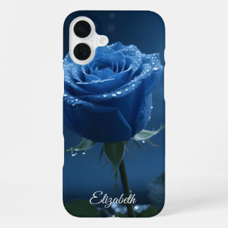 Coque iPhone 16 Plus Nom personnalisé Rose bleu enchanté Romantique Flo
