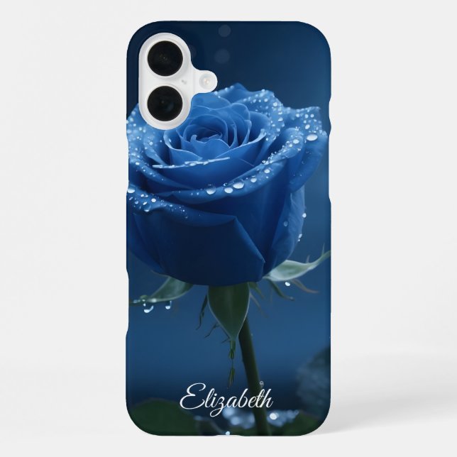 Coque iPhone Nom personnalisé Rose bleu enchanté Romantique Flo (Verso)