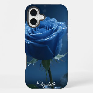 Coque iPhone 16 Plus Nom personnalisé Rose bleu enchanté Romantique Flo