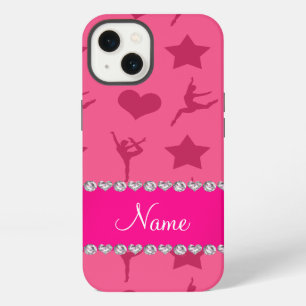 Etui iPhone 13 Nom personnalisé rose étoiles de gymnastique cœurs