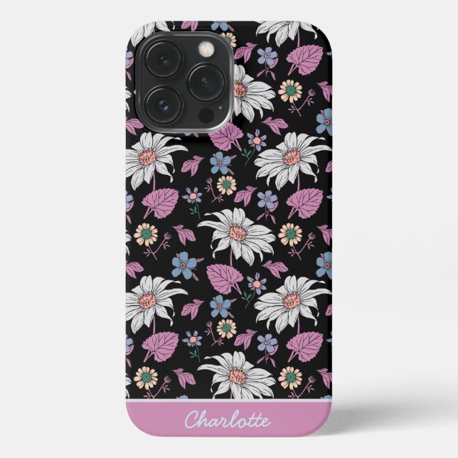 Coque iPhone Nom personnalisé rose floral continu motif (Verso)
