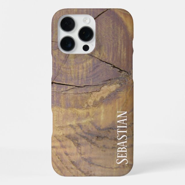Coque iPhone Nom personnalisé rustique en bois de cèdre naturel (Verso)