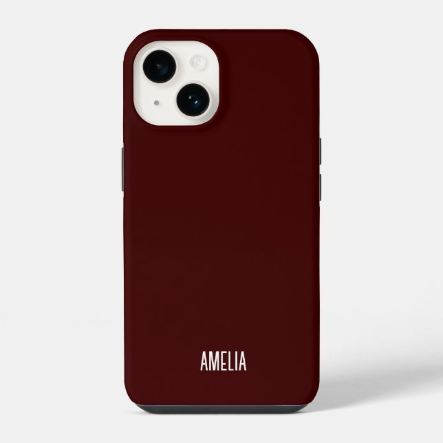 Coque iPhone Nom personnalisé script Chic Rouge foncé & Blanc (Verso)