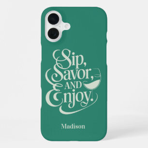 Coque iPhone 16 Plus Nom Personnalisé Sip, Savourer, Savourer Du Vin