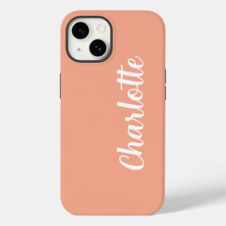 Coque Pour iPhone 14 Nom personnalisé style moderne minimal couleur pêc