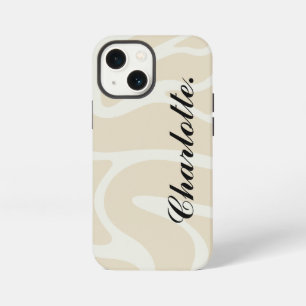 Etui iPhone 13 Mini Nom personnalisé sur motif organique simple beige