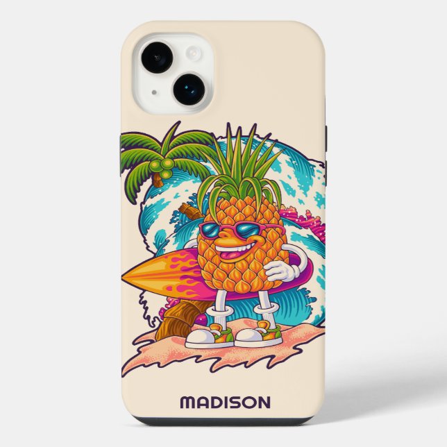 Coque iPhone Nom personnalisé Surfing Pineapple (Verso)