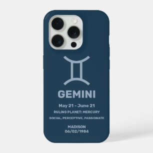 Coque iPhone 15 Pro Nom personnalisé / Texte Signe du zodiaque Gémeaux