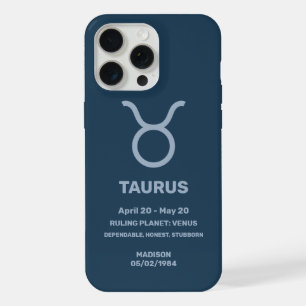 Coque iPhone 15 Pro Max Nom personnalisé / Texte Signe du zodiaque Taureau