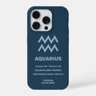 Coque iPhone 15 Pro Nom personnalisé / Texte Symbole zodiaque Aquarius