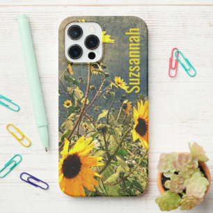 Coque iPhone 12 Pro Max Nom personnalisé Tournesol Photo Texture Vintage