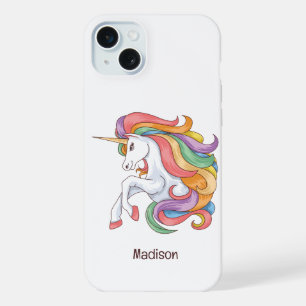 Coque iPhone 15 Plus Nom personnalisé Unicorne colorée