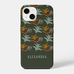Coque Pour iPhone 14 Nom personnalisé Vert foncé Motif d'art Abstrait