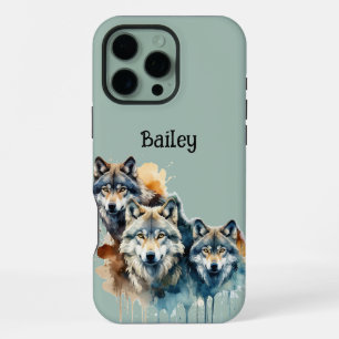 Coque iPhone 16 Pro Max Nom personnalisé Wolf Loup Faune Nature Art animal