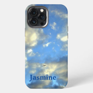 Etui iPhone 13 Pro Max Nom personnel manuscrit clair bleu ciel nuages