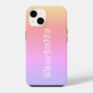 Coque Pour iPhone 14 Nom Typographie de Couleurs Lavande Rose Jaune Cou