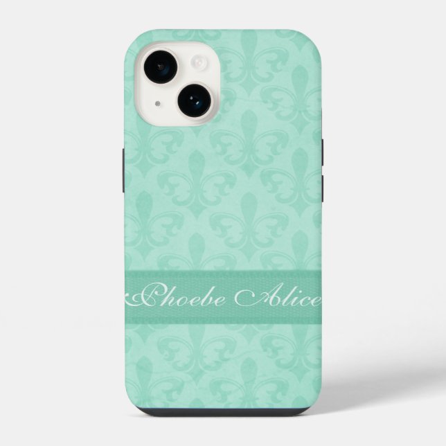 Coque iPhone Nommé Fleur de Lis damask menthe vert (Verso)