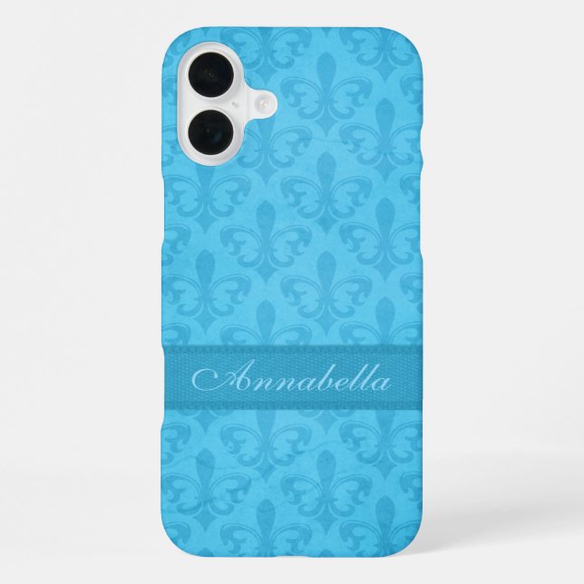 Coque iPhone Nommé Fleur de Lis damassé bleu  (Verso)