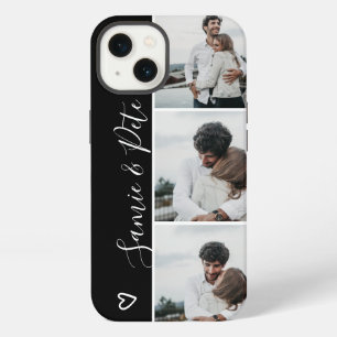 Etui iPhone 13 Noms de couple noir blanc 3 grille de collage de p