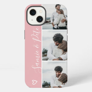 Etui iPhone 13 Noms de couple rose moderne 3 photos en grille de