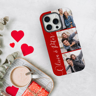 Coque iPhone 15 Pro Noms de couple Rouge Romantique 3 photos Saint-Val