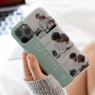Etui iPhone 13 Noms de couple vert moderne grille de collage de 3