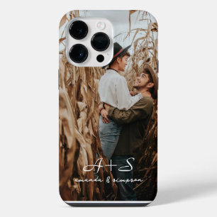 Coque Pour Pour iPhone 14 Pro Max Noms de script de photo de couple monogrammés