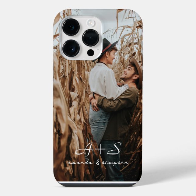 Coque iPhone Noms de script de photo de couple monogrammés (Verso)