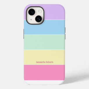 Coque Pour iPhone 14 Noms personnalisés Couleurs Pastel Rayures Horizon