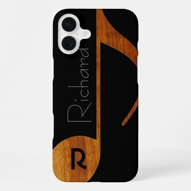 Coque iPhone note de musique de couleur bois avec nom (Verso)