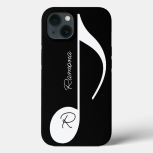 Etui iPhone 13 Note musicale avec nom personnalisé en noir