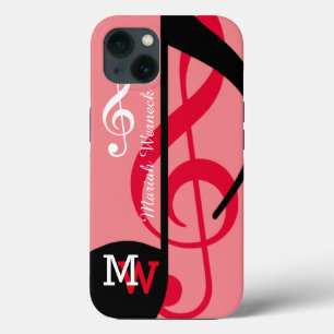 Etui iPhone 13 note musicale personnalisée rose