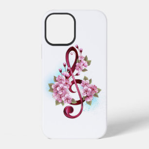 Coque iPhone 12 Notes de clé de sol musicales avec fleurs de Sakur