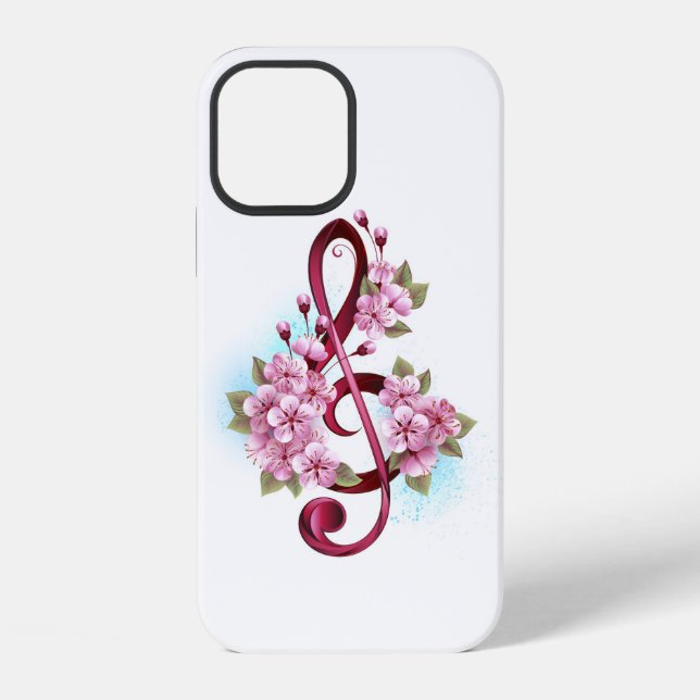 Coque iPhone Notes de clé de sol musicales avec fleurs de Sakur (Verso)