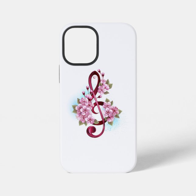 Coque iPhone notes de clé de sol musicales avec fleurs de Sakur (Verso)