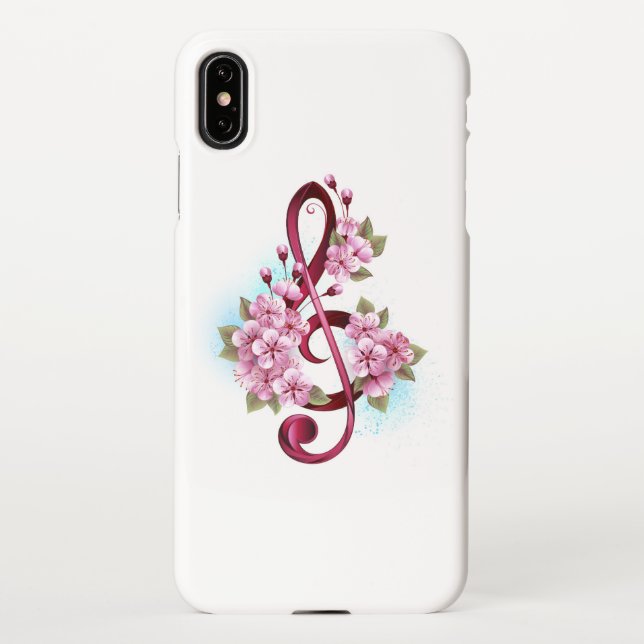 Coque iPhone Notes de clef musicale en treble avec des fleurs S (Dos)