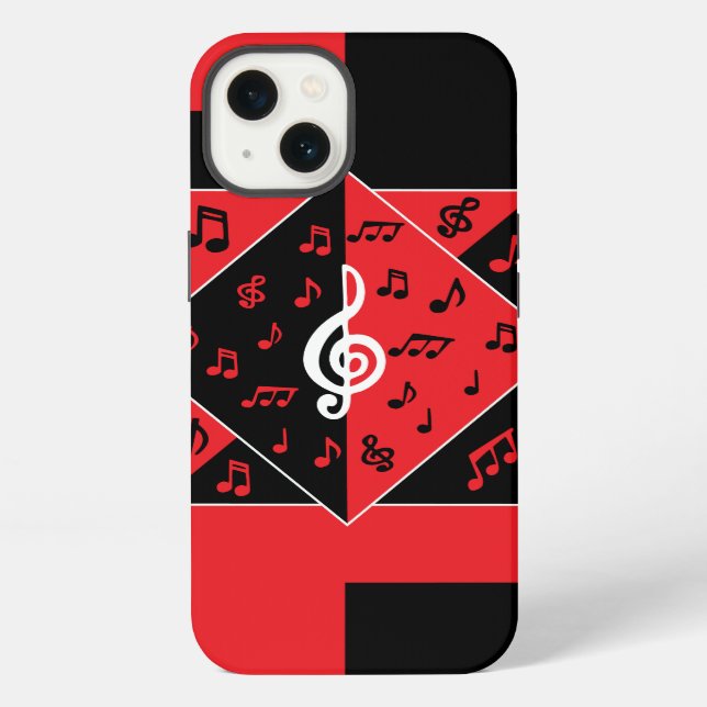 Coque iPhone Notes de musique Art Déco élégantes rouge noir bla (Verso)