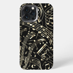 Etui iPhone 13 Pro Max Notes de musique Black and Gold