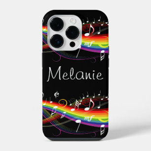 Coque Pour iPhone 14 Plus Notes de musique blanches arc-en-ciel personnalisé