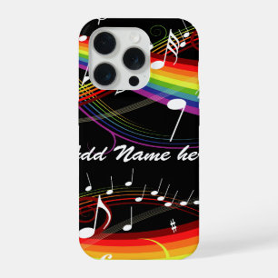 Coque iPhone 15 Pro Notes de musique blanches arc-en-ciel personnalisé