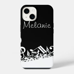 Coque Pour iPhone 14 Notes de musique blanches personnalisées sur fond