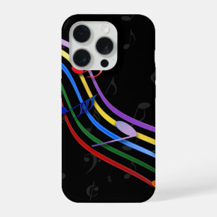 Coque iPhone 15 Pro Notes de musique couleur arc-en-ciel