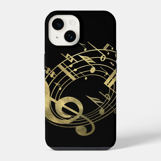 Coque iPhone Notes de musique dorées en forme ovale (Verso)