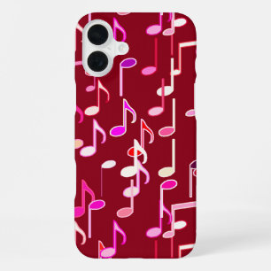 Coque iPhone 16 Plus Notes de musique imprimées - bordeaux, multicolore