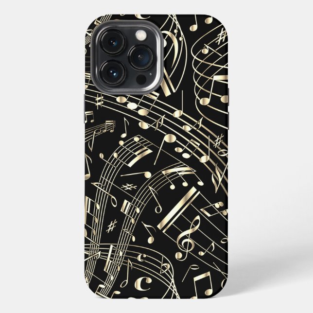 Coque iPhone Notes de musique noir et or (Verso)