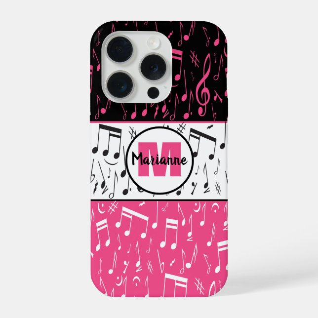 Coque iPhone Notes de musique noir rose et blanc  (Verso)